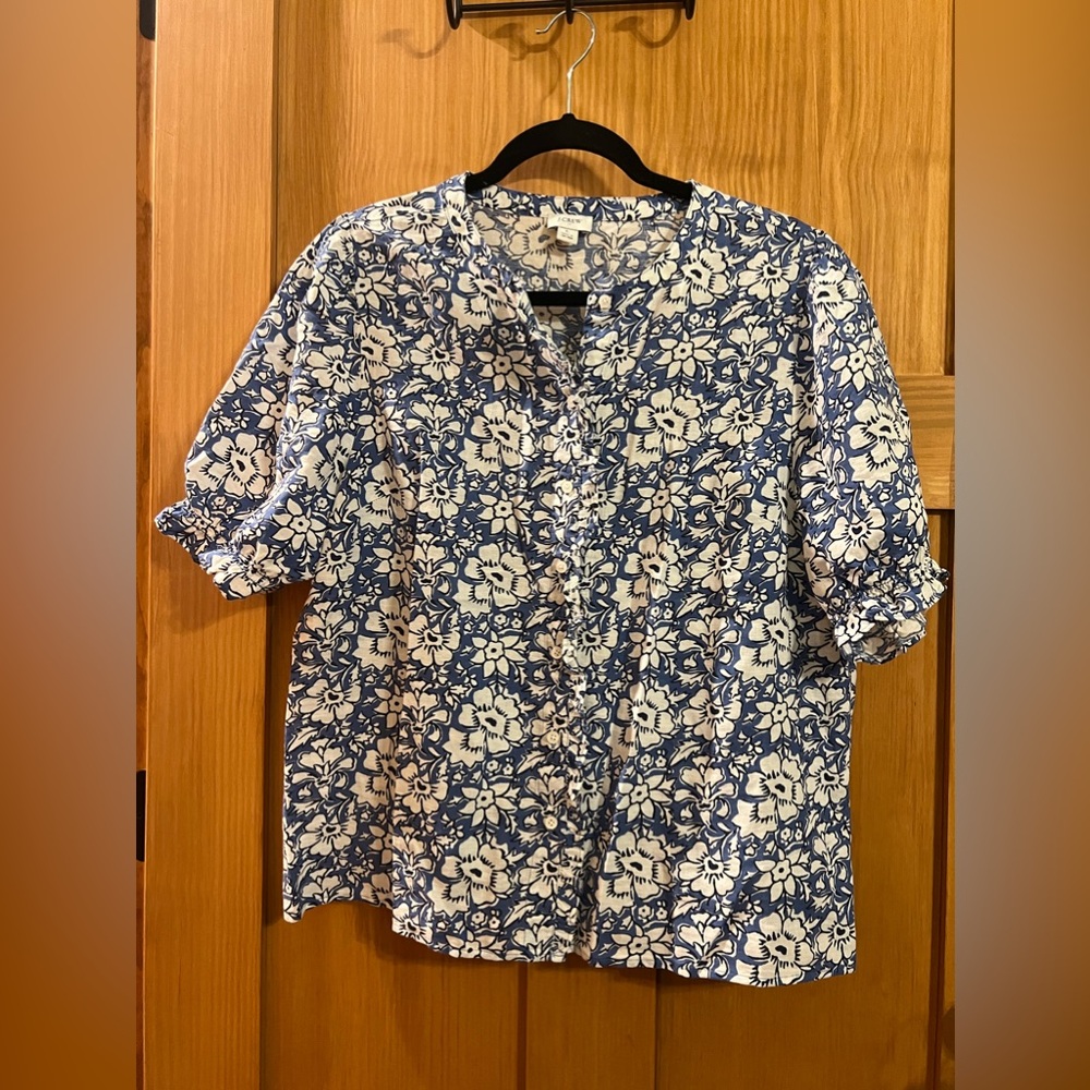 J. Crew blue floral popover